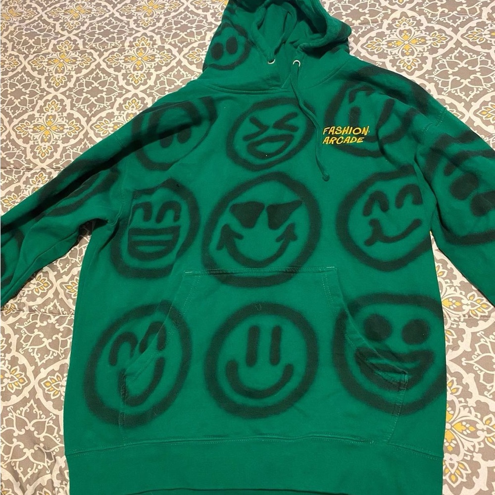 Emerald Green Smiley Face Hoodie Sweatshirt